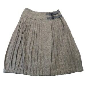 Sundance Herringbone Pleated Wrap Skirt Size 10 Brown Tweed Preppy Dark Academia